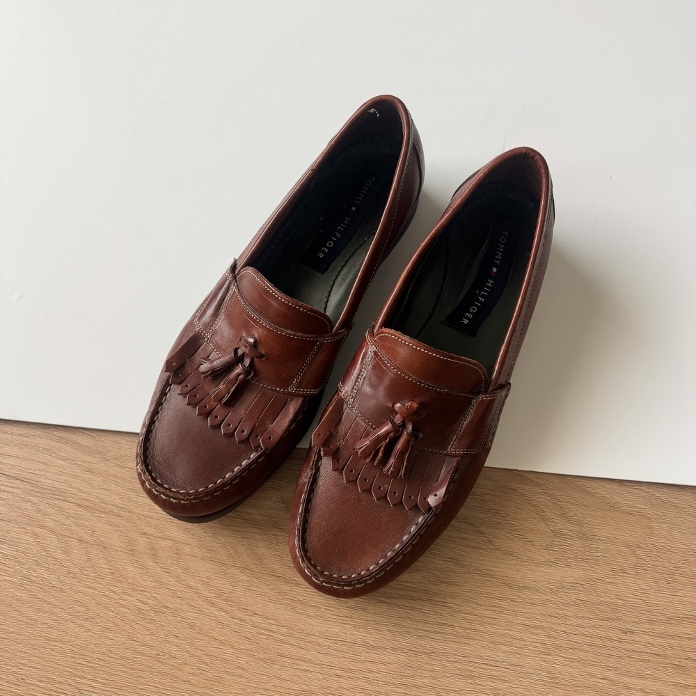 Tommy Hilfiger Mens Brown Leather Kiltie‎ Tassel Loafers Shoes Size 10M Vintage